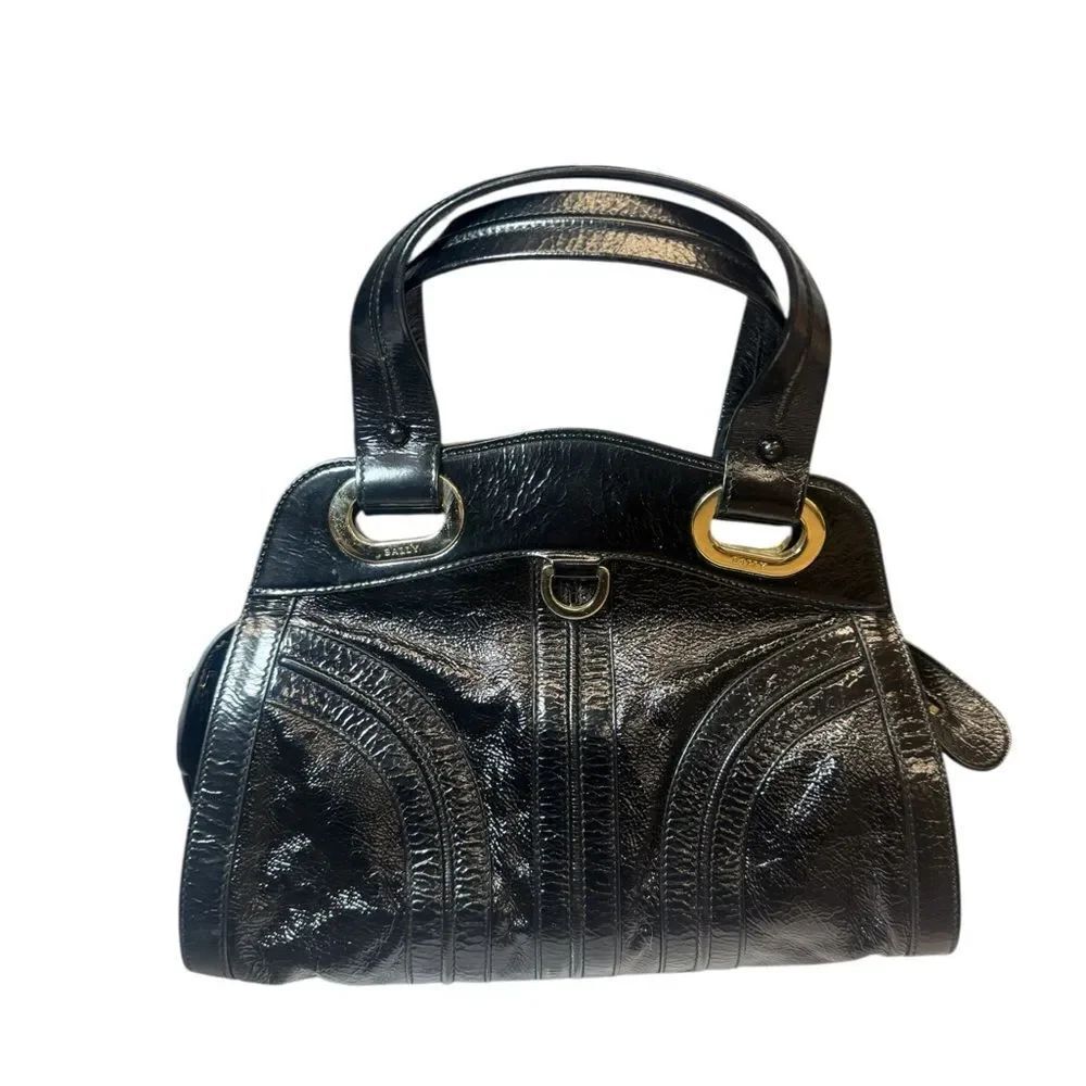 BALLY Black Patent Leather Vintage JOLIETTE Top Handle Tote Bag Auth